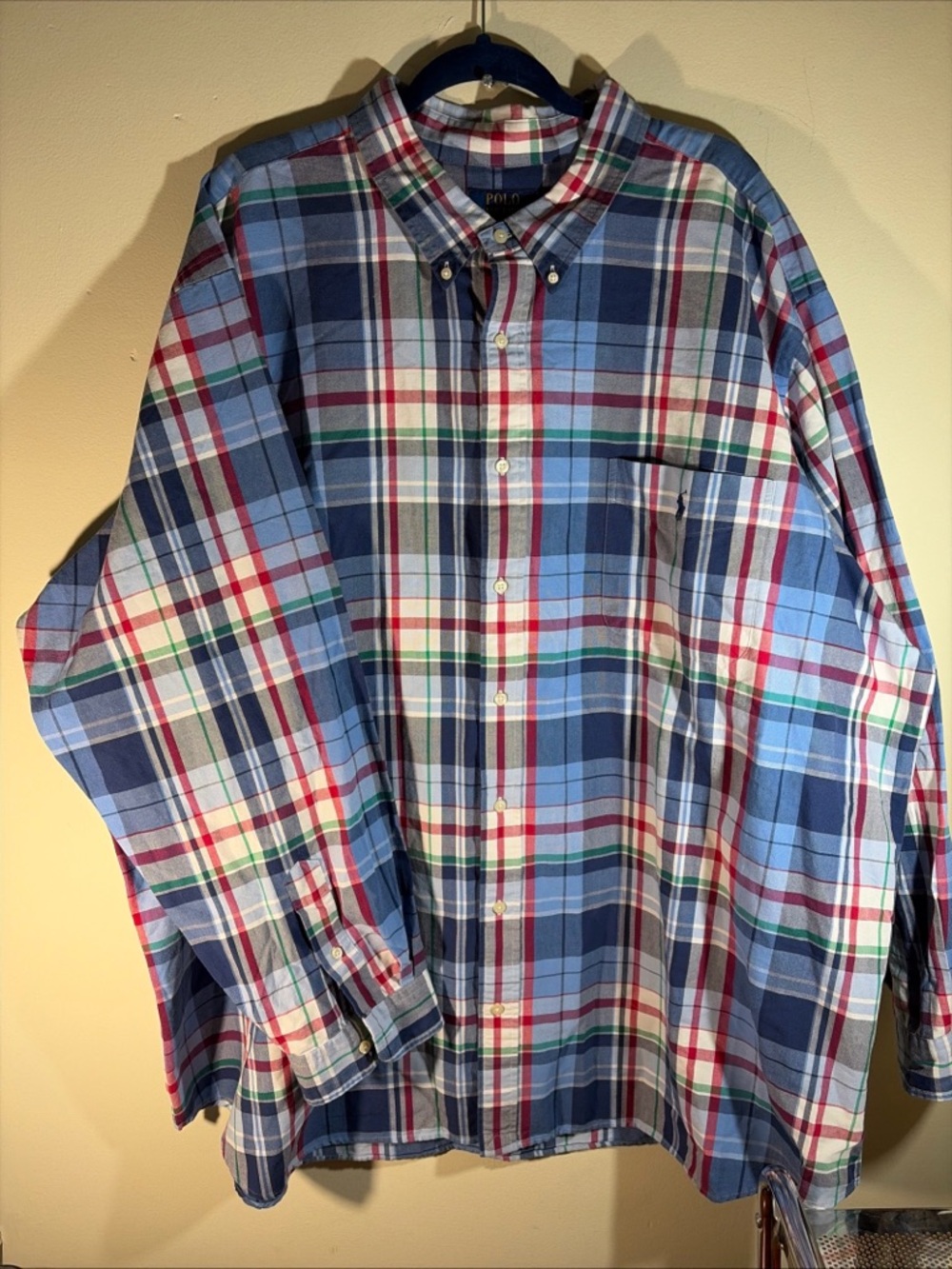 Polo Ralph Lauren Men's 4 XB Blue Plaid Button-Down Shirt - Classic Casual